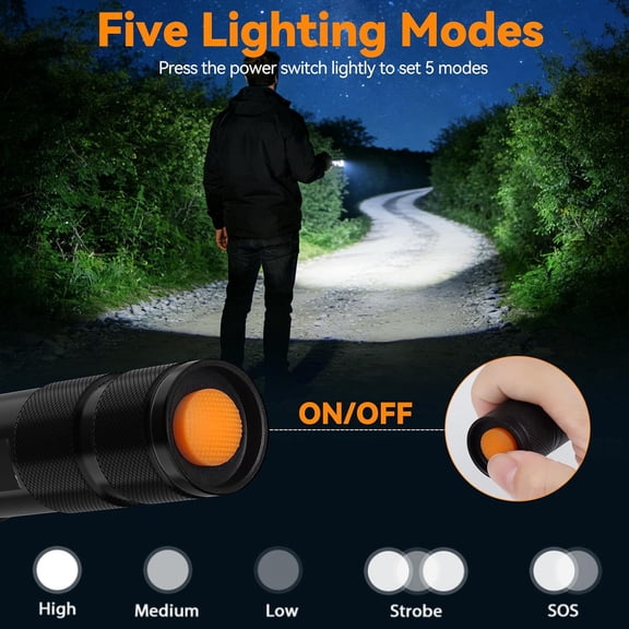 DFVYU-LED Flashlight 4 Pack, Small Flashlights High Lumens with 5 Modes, Waterproof Zoomable Mini Tactical Flash Light for Home Emergencies Camping Hiking