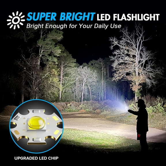 DFVYU-LED Flashlight High Lumens SR2000 Pro, 2 Pack Brighter Tactical Flashlights with 5 Modes & Zoomable, Powerful Mini Flash Light for Emergency, Camping, Hiking (Black)