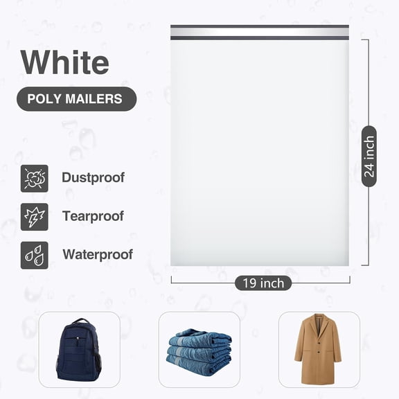 DFVYU-Large Poly Mailers 19x24 Inch White 50 Pack Extra Large Shipping Bags Strong Thick Mailing Envelopes Self Seal Adhesive Waterproof and Tear Proof Boutique Postal for Clothing Quilt and More