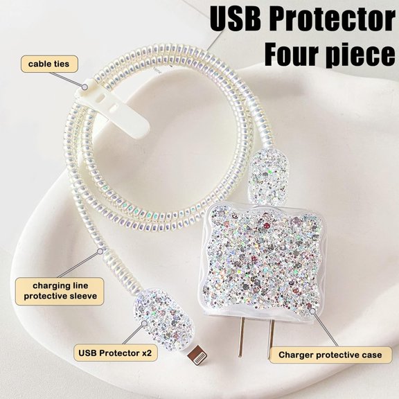 DFVYU-Luxury Cable Protector for iPhone 18W/20W Charger Clear Wave Edge Design,Data Line Case Wire Cable Saver Phone Charger Protector for iPhone XR 8 11 12 13 14 15 Pro max Plus - Silver