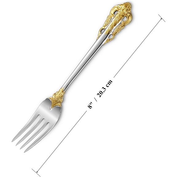 DFVYU-Luxury Dinner Fork, Set of 4, 18/10 Stainless Steel, 8 Inches, Dishwasher Safe, Mirror Polished, Silverware Fork Set (Gold Accent)