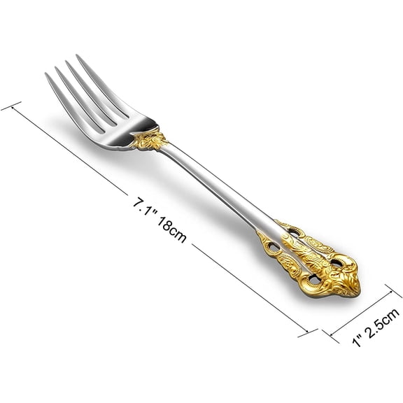 DFVYU-Luxury Salad Forks Dessert Forks Set, Set of 4, 18/10 Stainless Steel, 7 Inches, Dishwasher Safe, Mirror Polished, Silverware Fork Set (Gold Accent)