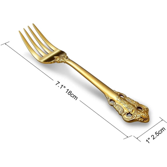 DFVYU-Luxury Salad Forks Dessert Forks Set, Set of 4, 18/10 Stainless Steel, 7 Inches, Dishwasher Safe, Mirror Polished, Silverware Fork Set (Gold)