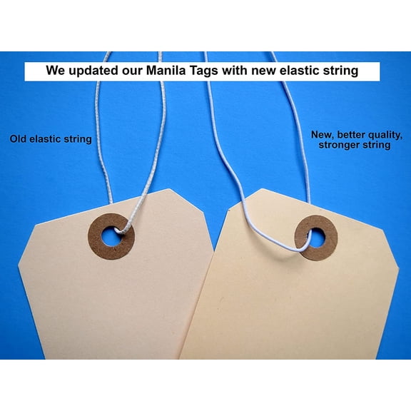 DFVYU-Manila Tags with Elastic Loop - 2 3/4' x 1 3/8', Box of 100 Paper Tags with Reinforced Hole, Labels with String Attached