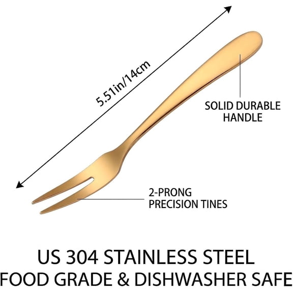 DFVYU-Marfia 6-Piece Gold Fruit Forks SUS304 Stainless Steel Dessert Forks 5.51 Inch Small Appetizer Forks for Cake Salad Cocktail Tasting Ergonomic Mirror Polished Tasting Forks for Party Dishwasher