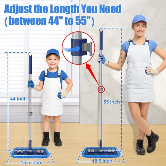 DFVYU-Microfiber Mops for Floor Cleaning - Dust Mop for Hardwood Floors with 55 Adjustable Handle 3 Thickened Washable Pads - Wet Dry Mopping for Pet Hairs Walls Tile Wood Laminate Home Kitchen