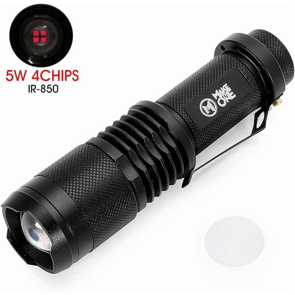 DFVYU-Mini IR Flashlight 5W 850nm LED Adjustable Focus Torch, Infrared Light is Invisible to Human Eyes -to be Used with Night Vision Device