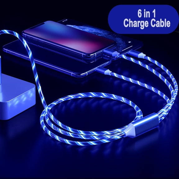 DFVYU-Multi Connectors Fast Charging Cable 6 Combinations in One Cable USB A/Type C to USB C/Micro USB Cord Lighted Up LED Flowing Compatible with Most of Electric Device-39 Inches Blue