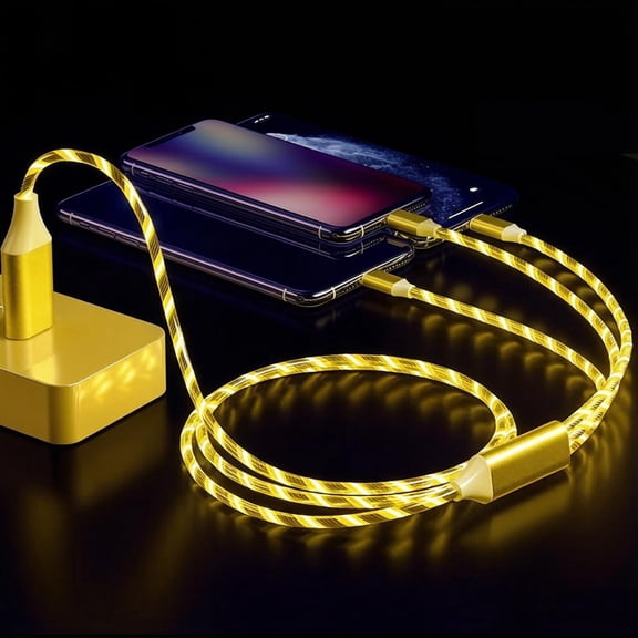 DFVYU-Multi Ports Charger Cable 3 Combinations in One Cable USB A to USB C/Micro USB PD Fast Charging Cord Lighted Up LED Flowing Compatible with Almost All Kinds of Electric Device-47Inches Yellow