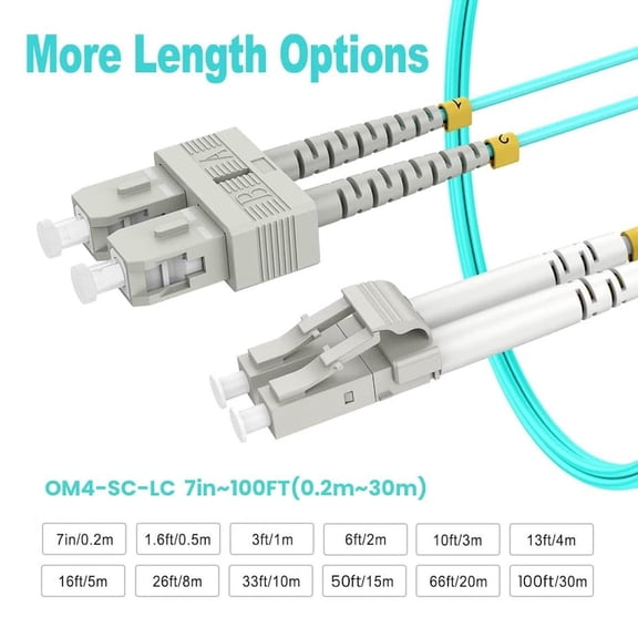 DFVYU-OM4 SC LC Fiber Patch Cables 3ft/1m-2 Pack, MMF Multimode, Options 1m~20m, Singlemode Fiber Optic Cable Duplex, 50/125m 40G/100G LSZH,