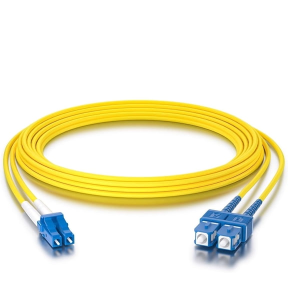 DFVYU-OS2 SC to LC Fiber Patch Cable Single Mode Duplex - 5m (16ft) - 10Gb/Gigabit Fiber Optic Cable Cord Jumper- LSZH 9/125m, SMF, Yellow