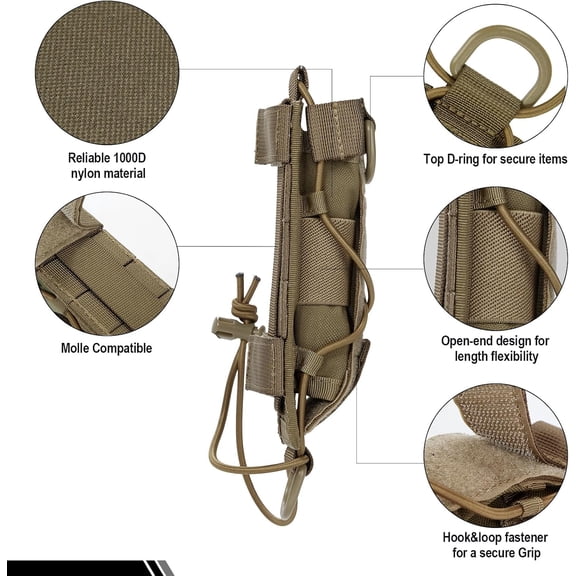 DFVYU-OneTigris Flashlight Holster, Tactical MOLLE Pouch with Adjustable Bungee, Fits Flashlight (for Fenix TK16 PD36R, Streamlight ProTac HL-X), Duty Belt Holder for 0.8"-1.7" Dia Gear