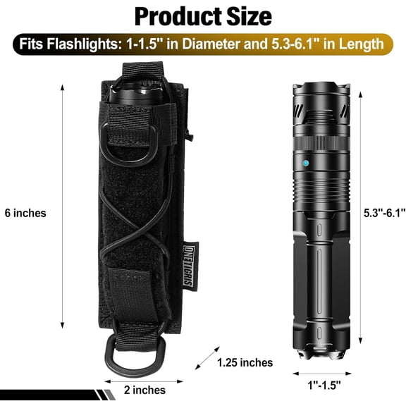 DFVYU-OneTigris Flashlight Holster, Tactical MOLLE Pouch with Adjustable Bungee, Fits Flashlight (for Fenix TK16 PD36R, Streamlight ProTac HL-X), Duty Belt Holder for 0.8"-1.7" Dia Gear