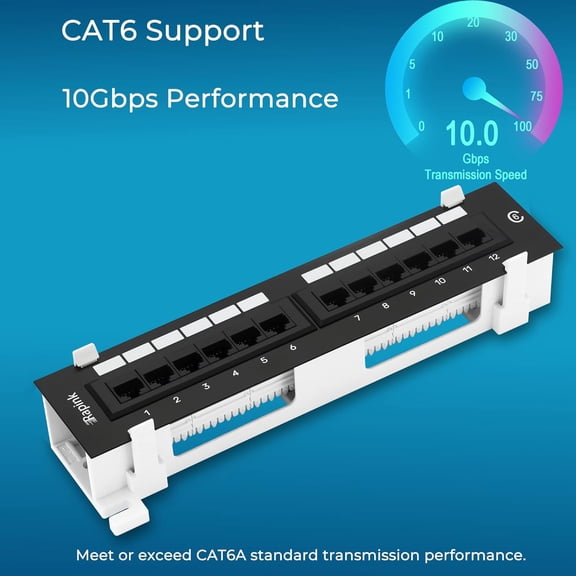DFVYU-Patch Panel 12 Port Cat6 10G Support, Network Patch Panel UTP 10-Inch, Wallmount 1U Ethernet Patch Panel Punch Down Block for Cat6, Cat5e, Cat5 Cabling