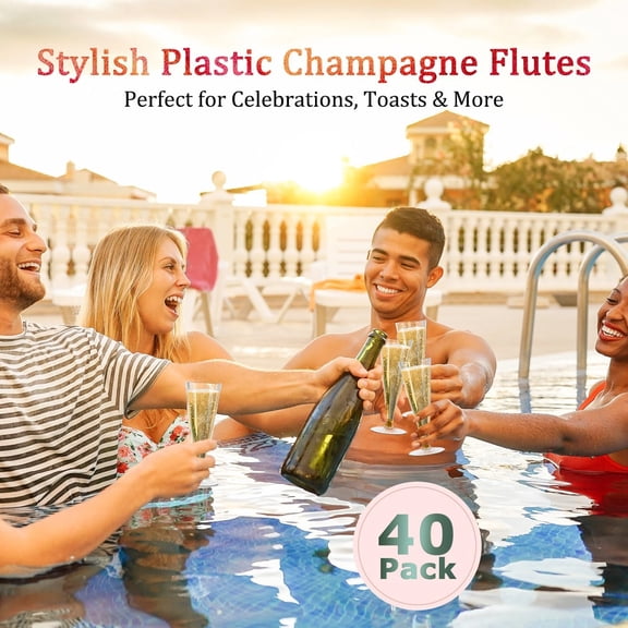 DFVYU-Plastic Champagne Flutes Disposable Wine Glasses - 40 Pack 4.5Oz Clear Mimosa Cocktail Cups Bulk for Wedding Back to School Party Supplies Engagement Decor, Copas De Plastico Para Brindis