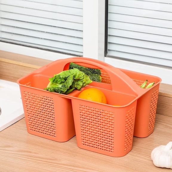 DFVYU-Plastic Portable Shower Caddy Bucket, Cleaning Shower Basket with Handle Compartments Storage Organizer for Bathroom Kitchen College Dorm Sink, Orange