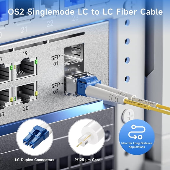 DFVYU-Plenum Rated Duplex OS2 Single Mode Fiber Optic Patch Cable - 3m / 9.8ft, LC to LC UPC 9/125 OFNP OS2 Fiber Optic Cable