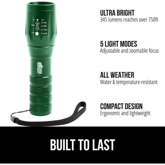 DFVYU-Powerful LED Tactical Flashlight, 750 FT High Lumens 5 Adjustable Modes, Water Resistant, Ultra Bright Zoom Flashlights, Small Mini Flash Light, Camping, Night Dog Walking, Green