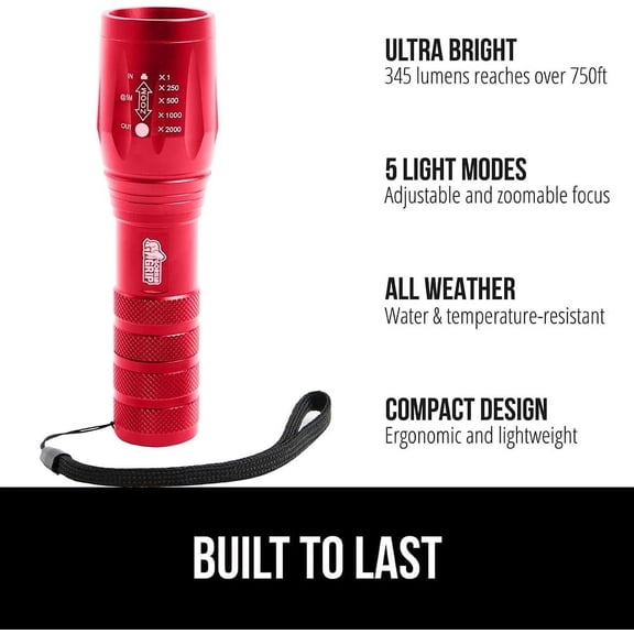 DFVYU-Powerful LED Tactical Flashlight, 750 FT High Lumens 5 Adjustable Modes, Water Resistant, Ultra Bright Zoom Flashlights, Small Mini Flash Light, Camping, Night Dog Walking, 2 Pack Red