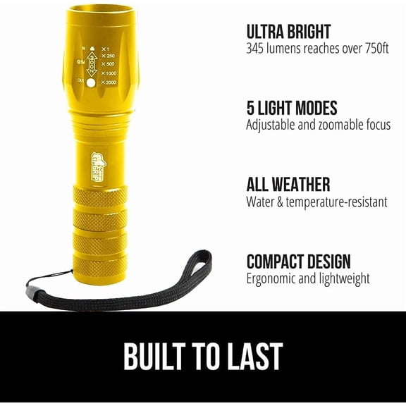 DFVYU-Powerful LED Tactical Flashlight, 750 FT High Lumens 5 Adjustable Modes, Water Resistant, Ultra Bright Zoom Flashlights, Small Mini Flash Light, Camping, Night Dog Walking, Gold