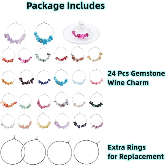 DFVYU-Pride & Par 24 Pcs Nature Gemstone Beads Glass Charms for Stem Glasses, Wine Glass Decoration for Weddings, Parties