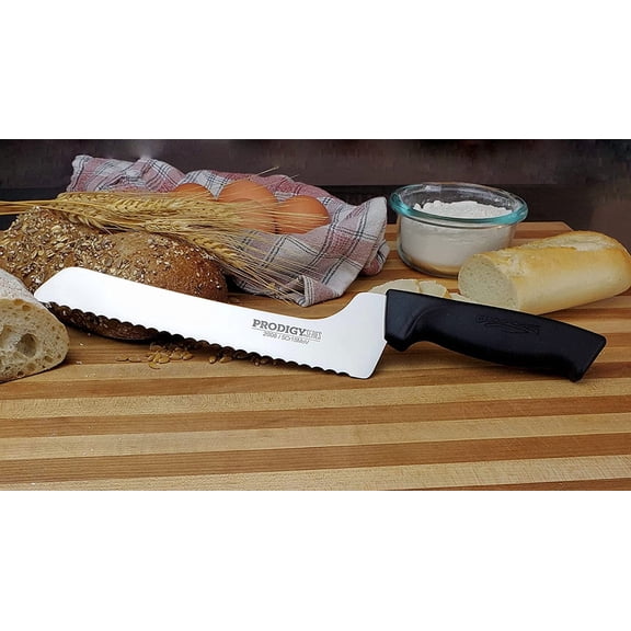 DFVYU-Prodigy Series Serrated Off-Set Bread & Deli Knife Ergonomic Comfort-Grip Handle (8 inch), Black