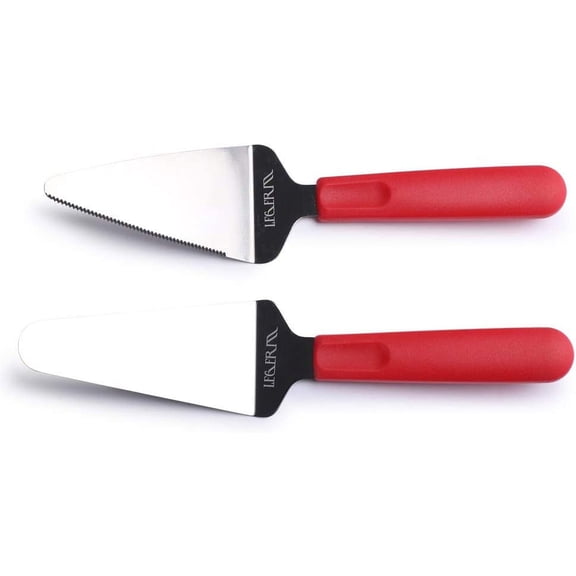DFVYU-Professional Stainless Steel Pie Spatula Server - 2-Pack Red Cake Cutter & Pizza, Dessert Serving Knife Set - Dishwasher Safe Kitchen Tool