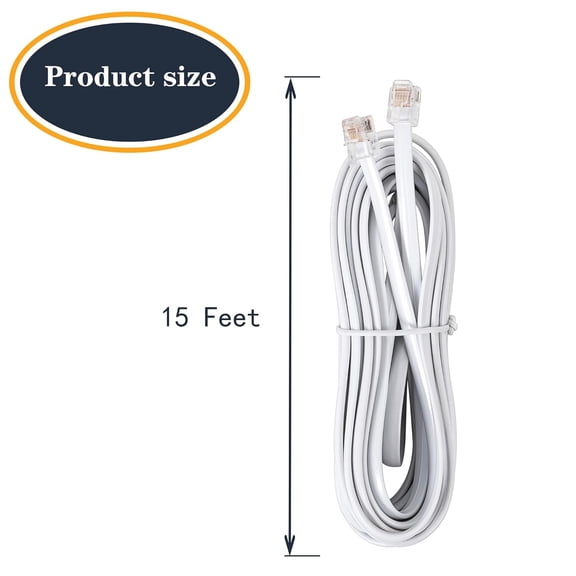 DFVYU-RJ12 Cable Phone Cord RJ12 6P6C Male to Male Straight Wired for Both Data and Voice Use White - 15 Feet 3 Pack