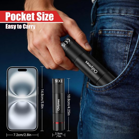 DFVYU-Rechargeable Flashlights 2 Pack, USB C LED Flash Light, Zoomable Waterproof 4 Modes Pocket EDC Handheld Flashlight for Camping Hiking Dog Walking Home Emergency, Fathers Day Gift for Dad Men Hi