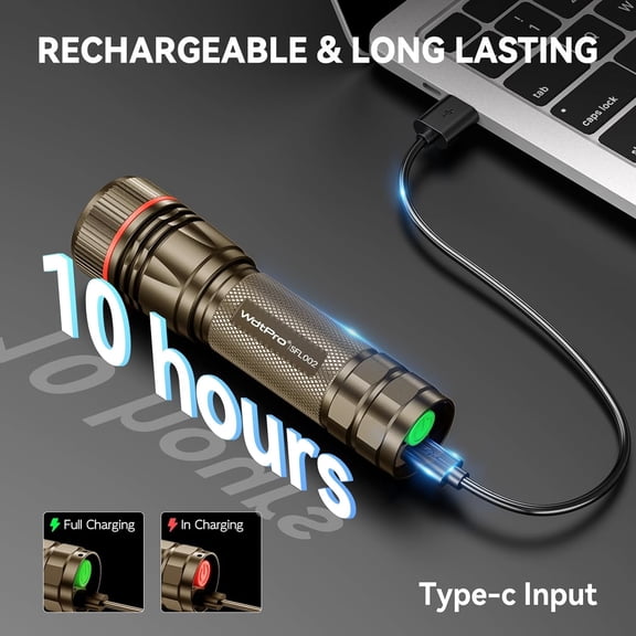 DFVYU-Rechargeable Flashlights High Lumens, 1 Pack 10H Long Lasting Super Bright EDC Flashlights, LED Mini Tactical Flash Lights for Camping Emergency, Drop & Water Resistant Brown(Battery Included)
