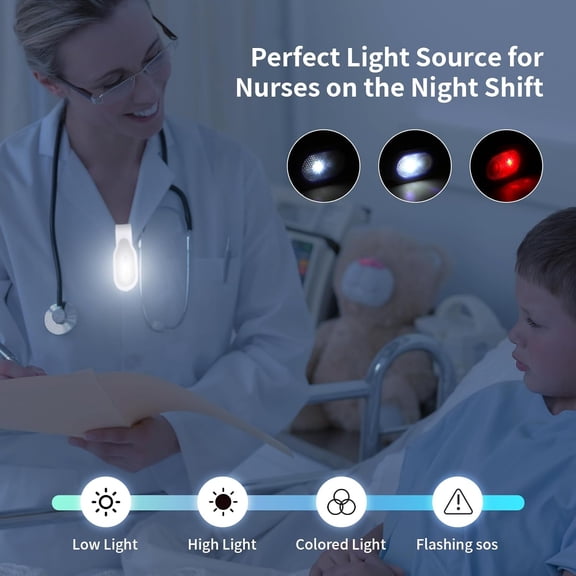 DFVYU-Rechargeable Nurse Light Clip On for Night Shift, Bright Hand-Free Nursing Work Flashlight, Lightweight Nurse Scrub Light for Badge, Emergency Clip-on Flashlight for Travel, Walk, Run (Blue)