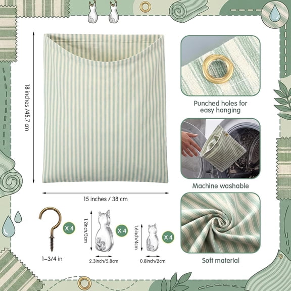 DFVYU-Reusable Dirty Rag Storage Bag Linen Dish Towel Cloth Bag Dish Rag Holder Natural Cotton Vintage for Under Sink Cabinet Door Organizer Laundry Bathroom Storage(Green and White,Classic)