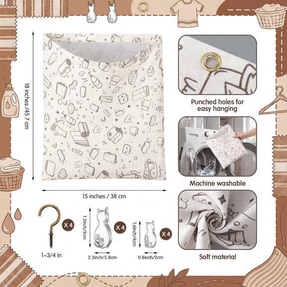 DFVYU-Reusable Dirty Rag Storage Bag Linen Dish Towel Cloth Bag Dish Rag Holder Natural Cotton Vintage for Under Sink Cabinet Door Organizer Laundry Bathroom Storage(Ecru,Cute)