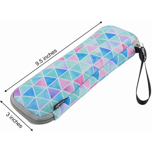 DFVYU-Reusable Portable Travel Tableware Carrying Bag Storage Case Cutlery Flatware Organziers for Straw Spoon Fork Chopsticks Utensil Holder (Fade in Blue Triangle Pattern)