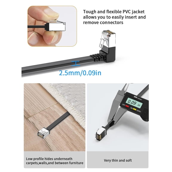 DFVYU-Right Angle CAT 7 Ethernet Cable 6FT,Up Angle 90 Degree Cat 7 RJ45 Network Connector 10Gbps 500MHz,Internet Cable Extender Patch Cords for Gaming,Pc,Router,Modem