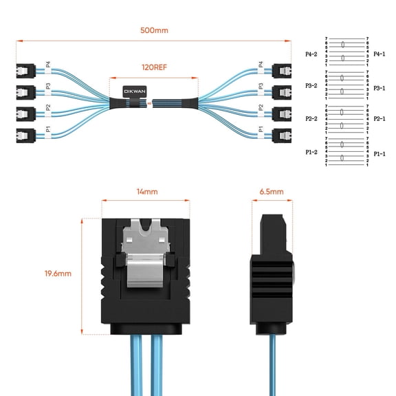 DFVYU-SATA-III Cable, 4Pcs/Set 6Gb/s -SATA Cable, 7pin Flexible SATA Cable, Straight SATA Data Cable Replacement for Bitcoin Computer-Server CD DVD Drives Raid HDD-SSD Data Cable (1.6FT)