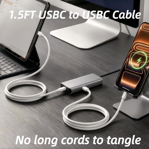 DFVYU-Short USB C to USB C Cable 1.5 ft, 2-Pack 60W C to C Cable Fast Charging Data Transfer CarPlay USBC Car Charger Cord 18 inch for iPhone 17 16 15 Pro Max, iPad, Samsung Galaxy S25 S24 S23, Pixel