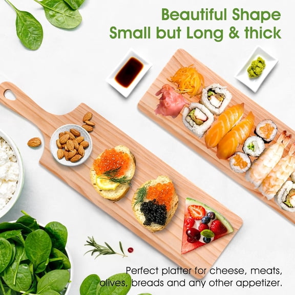 DFVYU-Small Rubber Wood Cutting Board with handle, 16" X 4.5" Long Wooden Charcuterie Board for Bread, Meat, Fruits, Cheese Serving.