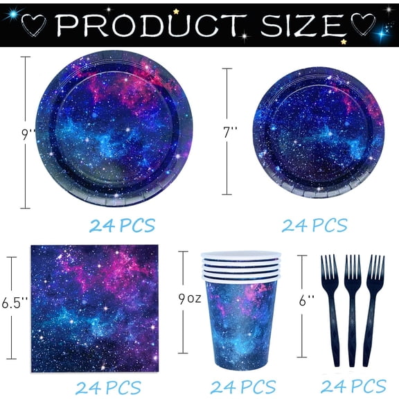 DFVYU-Space Galaxy Party Supplies Tableware Set Outer Space Theme Birthday Party Decoration Starry Night Solar System Planet Plates Napkins Forks Cups for 24 Guests