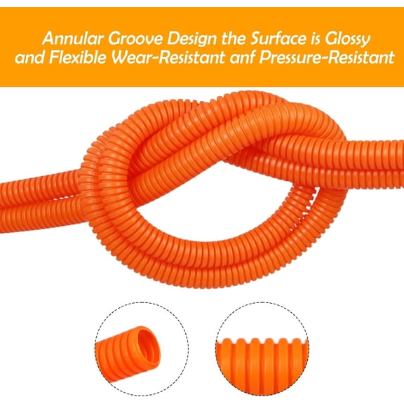 DFVYU-Split Wire Loom Tubing,16.4FT 40/64Inch(15.8mm) Orange PP Insulated Corrugated Pipe Wire Car Cable Heat Resistant Protective Sleeve Cord Protectors from Pets No Chew Electric Wire Cover