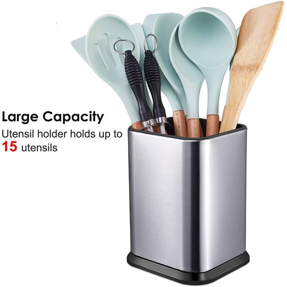 DFVYU-Stainless Steel Kitchen Utensil Holder for Countertop, Spoon Spatula Organizer,Modern Rectangular Large Cooking Utensil Caddy Counter,Utensil Crock Silver