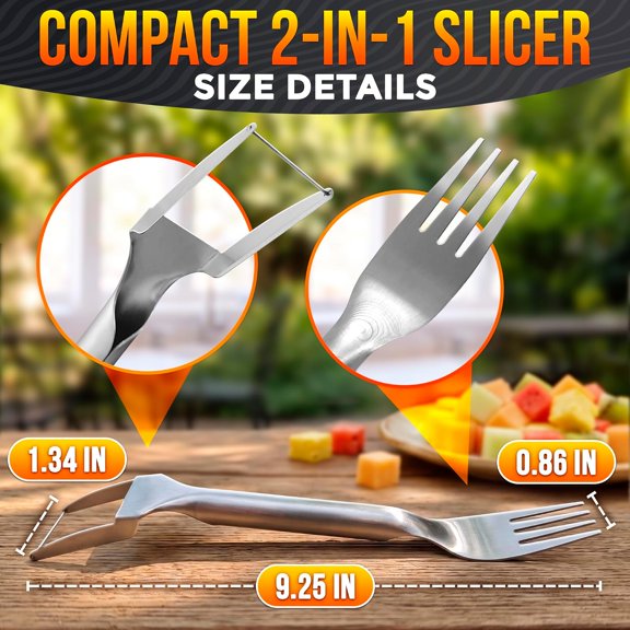 DFVYU-Stainless Steel Watermelon Cutter Slicer Tool 2-in-1 Cutter & Fork Slices Perfect Cubes with Zero Juice Mess, Watermelon Slicer Tool for Melon & Dragon Fruit Portable for Picnics & Summer P