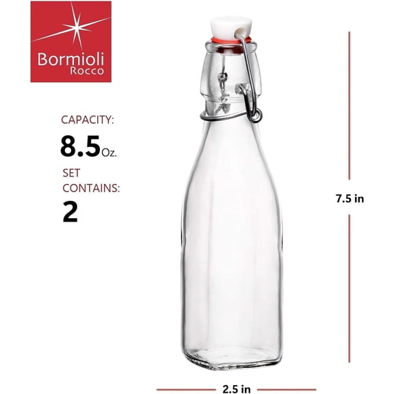 DFVYU-Swing Top Glass Bottle (Set of 2) - 8.5 oz Kitchen Containers with Airtight Seal, Ideal for Homemade Dressings, Syrups, Infused Oils, Small-Batch Beverages - Glassware for Kitchen