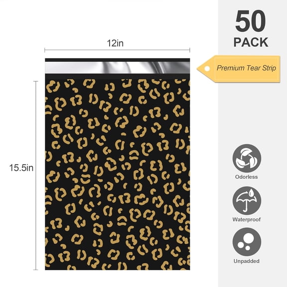 DFVYU-Thank You Poly Mailer 12x15.5 50 Pack - Shipping Bags for Clothing, Strong Thick and Self Adhesive Shipping Envelopes - Cute Packaging Bags for Small Business - Gold leopard Print