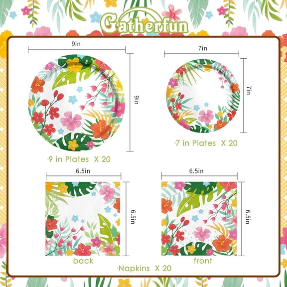 DFVYU-Tropical Luau Party Supplies Kit for 20 - Aloha Hawaiian Party Decorations with Disposable Paper Plates and Napkins | BBQs & Summer party