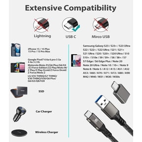 DFVYU-USB C Cable 5ft, USB-A to USB-C Cable USB 3.1 USB 3.2 Gen2 10Gbps Data Charger Cord for Samsung Galaxy S24 S23 S22 S21 S20 S10 S9 S8+, Android Auto USB Cord and iPhone 15/15 Pro, Nylon Braided.
