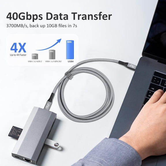 DFVYU-USB C Thunderbolt 4 Cable 240W - Fast Charging 40Gbps Data Transfer 8K HD Display Braided USB4 Cable for iPhone 16 Thunderbolt 4/3 Monitor, Hub, Docking Stations (3 feet)