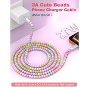 DFVYU-USB A to USB C Cable 6FT,Beaded Charger Cord for iPhone 17 16 Pro Max 17e 16e 15 Car Play,Type C Cute Car Charger Cord for iPad 10 11th/Samsung S26 S25 Ultra S24/Android Phone Girls Women,Pink-