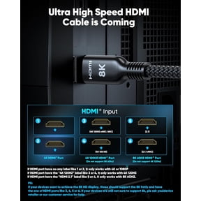 DFVYU-Ultra High Speed 8K HDMI Cable 3.3FT, 2.1 48Gbps Flexible HDMI Braided Cable-8K@60Hz 4K@120Hz DTS:X,HDCP 2.2 & 2.3, HDR 10,eARC,Compatible for Stream Media, HDTV, Ethernet, SoundBar