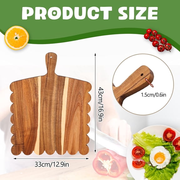 DFVYU-Wood Scalloped Cutting Boards Set, Decorative Wooden Charcuterie Boards with Handle for Cheese Pizza Meat Fruit Bread Baking, Cottagecore Farmhouse Kitchen Serving Trays Decor